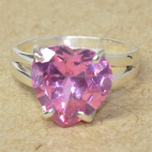 Bague classique en forme de cœur en argent sterling 925 massif, véritable pierre mystique rose, faite à la main, or 18 carats, diamant certifié IGI. - Product Image 4