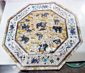 Haut de Table incrusté de marbre octogonal, incrusté de marbre - Product Image 1