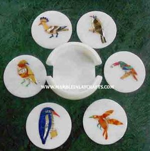 Wholesaler and Manufacturer Handmade Soapstone Peacock Design Round Tea <b>Coaster</b> <b>Set</b> for Home Decor Purpose in Bulk Quantity - Product Image 4