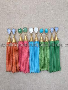 Venta al por mayor cuentas de piedras preciosas pendientes de borla diseñador pendientes - Product Image 5