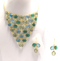 Ensemble de collier à lunette multi-pierres éthérées chaîne de perles plaquées or pour les fêtes fiançailles ou cadeaux Style ethnique