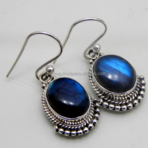 Boucles d'oreilles pendantes en argent sterling 925 pour femmes Pierre précieuse de labradorite naturelle pour filles Style élégant - Product Image 2