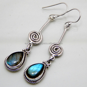 925 boucles d'oreilles en argent Sterling Vintage mode naturel Labradorite pierres précieuses plaqué or magnifique cadeau de mariage pour elle - Product Image 2