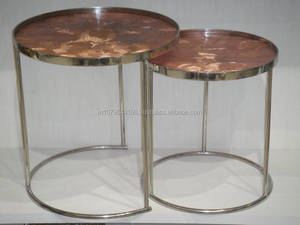 Handcrafted <b>Round</b> Metal Nesting <b>Side</b> <b>Tables</b> with Geometric Openwork Design <b>Gold</b> Finish Modern Living Room Home Furniture Decor - Product Image 3
