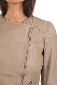 Ladies Winter Leather Jacket Made of Soft Sheepskin in Light Shine Brown Color Stylish and Warm Outerwear for Cold <b>Weather</b> - Product Image 4