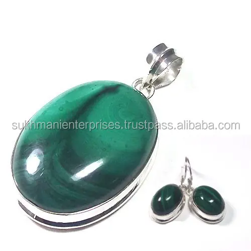 Perhiasan Perak Sterling ABC dengan Perhiasan Malachite Batu Alam