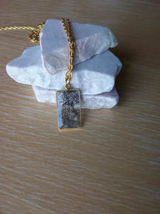 Collier pendentif en quartz rutile noir avec pendentifs à breloque rectangulaire en plaqué rhodium ou or pour les fêtes - Product Image 2