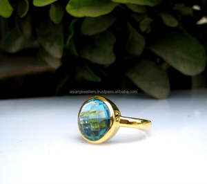 แหวนเงินสเตอริ่งโกลด์ละเอียดพลอยบุษราคัมสีน้ำเงิน - Product Image 1