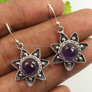 Bijoux fins indiens Pur 925 Pierres précieuses d'améthyste naturelle Nouvelle étoile Designs Boucle d'oreille Pur 925 Argent estampillé Bijoux indiens - Product Image 1