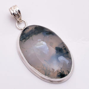 Joyería colgante de piedras preciosas de plata sólida 925, colgante de plata de piedras preciosas de ágata de musgo natural, proveedor de joyas de piedras preciosas de plata fina - Product Image 1