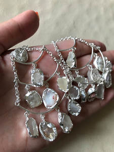 Brass Silver Plated Long Handmade <b>Earrings</b> Women's Girls' Quartz Pearl 18K Gold Plated Wedding Accessories - Product Image 2