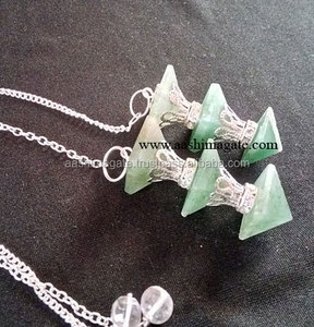 Venta al por mayor 3-PC de piedras preciosas hechas a mano pirámide péndulos Natural verde Jade ágata radiestesia cristales hermoso Feng Shui piedra cristal - Product Image 2