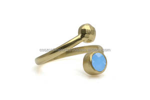 Bijoux de mode empilable gravée ensemble de lunette empilable pierre précieuse Aqua calcédoine serpent plaque d'or bague en argent - Product Image 5