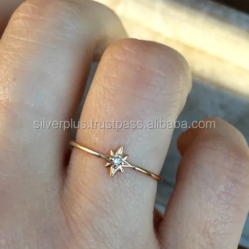 14 Karaat Goud Delicate Starburst Echt Diamant Stapelen Ring Beschikbaar In Alle Gouden Kleur Handgemaakte Sieraden Groothandel