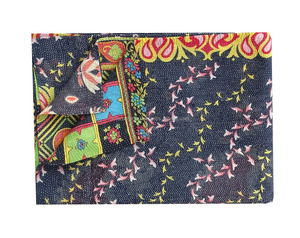 Reversible Indian Cotton Sari Wholesale Kantha Blanket Vintage Floral Quilt - Product Image 1