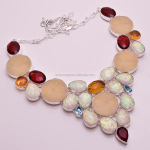 Collier en argent sterling 925, fournisseur de bijoux en titane naturel Druzy Multi pierres précieuses, fabricant de bijoux en argent pierres précieuses - Product Image 1