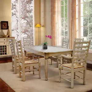 Набор мебели, обеденный стол в стиле кантри с высокой спинкой, сиденье Sea grass, 4 стула и 2 стула с подлокотниками