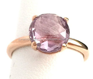 Bague en améthyste naturelle, anneau plaqué or Rose, pierre précieuse - Product Image 1