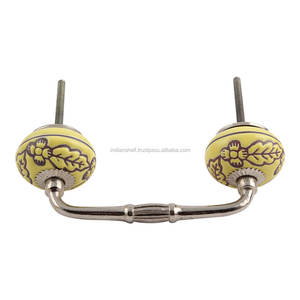 Venta al por mayor manija de gabinete hoja de cerámica amarilla Floral hecho a mano a granel manija de tocador lote Vintage manija de cajón tirador de puerta único - Product Image 4