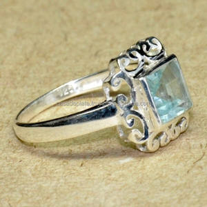 Asscher Cut Topacio azul Piedra preciosa Plata de Ley 925 Anillo de moda hecho a mano Ajuste de bisel elegante Regalo de boda o fiesta - Product Image 2