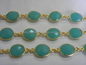 Blue Aqua Chalcedony Connector Chain Chalcedony 24k Gold Plated Bezel Continuous Connectors Beaded - Product Image 5