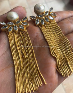 Altın zincir püsküller Dangle küpe tatlısu inci zirkon kümeleri bildirimi düğün için moda küpe 'C Z <span class=keywords><strong>Earrings</strong></span>' - Product Image 2