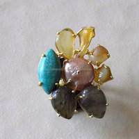 Bague Cocktail Unisexe en Laiton Plaqué Or Rose 22 Carats, Réglable, Forme Cœur, avec Pierre Précieuse en Quartz, Style Classique et Tendance, Idéale pour les Fêtes