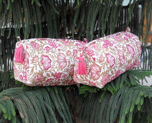 Bolsas acolchadas de algodón de tela estampada en bloque de alta calidad con cierre de cremallera, neceser para cosméticos, bolsa de accesorios para mujer - Product Image 2