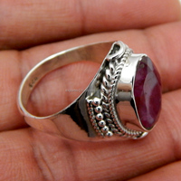 Anillo de Plata de Ley 925 con Gema de Rubí Teñido Joyería Anillos de Boda Regalo para Ella Proveedores al por Mayor