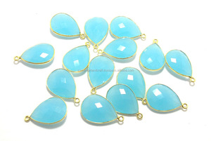 925ทำด้วยมือส่วนประกอบเครื่องประดับเงินสเตอร์ลิงตัวเชื่อมแบบ Boho ที่สวยงามพร้อมฝาลูกแพร์อัญมณีธรรมชาติสีฟ้า - Product Image 2