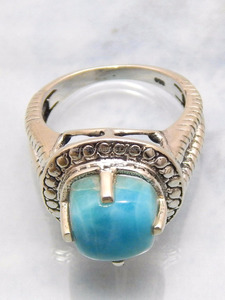 Anillo de Boda Clásico de Plata de Ley con Piedra Preciosa Larimar para Mujer - Product Image 1