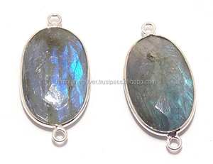 แร่แลบราโดไรต์ธรรมชาติชุบเงินรูปวงรีตัวเชื่อมต่อขอบเครื่องประดับทำจากวัสดุอัญมณี - Product Image 3
