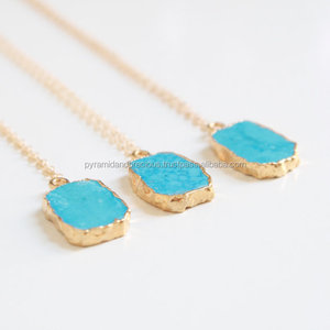 สร้อยคอชิ้นชุบด้วยไฟฟ้าสีทองสีเทอร์ควอยซ์สำหรับงานเลี้ยงหรือของขวัญ - Product Image 3