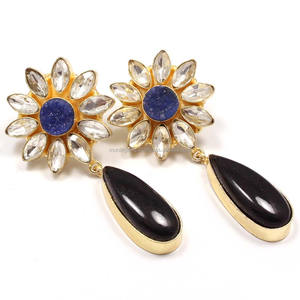 Pendientes Pequeños y Elegantes con Forma de Paz, de Ágata y Drusa de Azúcar, Chapados en Oro de 18K, de Acero Inoxidable, Modernos, para Fiestas, Bodas y Compromisos - Product Image 1