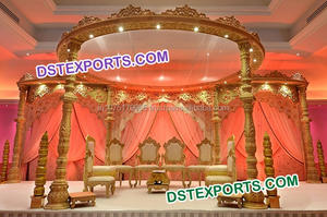 Boda de madera tallada Mandap boda india tradicional espiral de madera Mandap seis pilares trabajo hecho a mano tendencia Configuración de Mandap de madera - Product Image 2