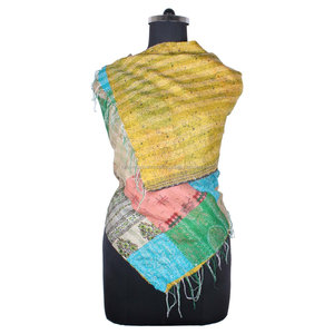 Kantha trabajo parche de seda trabajo hecho a mano estilo Vintage bufanda diseño de moda para niñas SC1437 bufanda Vintage kantha cosido a mano - Product Image 1