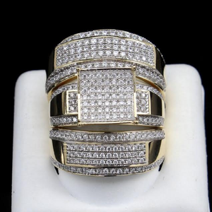 Real Diamond Mens Trio <b>Ring</b> <b>Set</b> in 10k Yellow <b>Gold</b> - Product Image 1