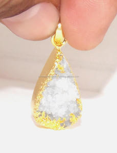 Pendentif en forme de poire plaqué or avec pierre précieuse naturelle Druzy électroplaquée, fait main, style bohème, pour la fabrication de colliers - Product Image 2
