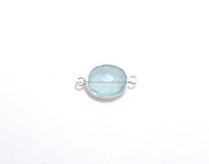 Quartz Aqua Gemstone Argent Plaqué Fabrication de Bijoux Forme Ovale Double Bélière Lunette à Facettes Connecteur de Pierre de Naissance - Product Image 1
