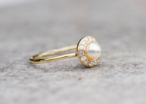 Sterling Silver Freshwater <b>Pearl</b> Wedding & Engagement <b>Ring</b> with Diamonds Pave Setting Fine Jewelry - Product Image 5