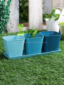 Hammered Design Metal Galvanized Silver Three Flower Pot Tray <b>for</b> Home Garden Kitchen Decorative Herb Planters Eco-Friendly - Product Image 4
