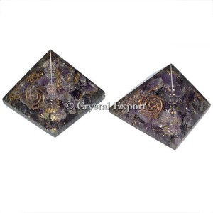 Compra en línea de pequeñas pirámides de orgón de amatista de estilo Feng Shui y amor, piedra preciosa de ágata tallada con grabado para decoración del hogar - Product Image 1