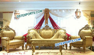 Modern Designer <b>Wooden</b> <b>Carved</b> Sofa Set Latest Style for Asian & Royal Weddings Golden <b>Wooden</b> Furniture on <b>Sale</b> - Product Image 6