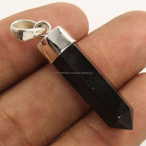 Guérison Pointu Chakra Pur 925 Solide En Argent Sterling Solitaire Pendentif Trillion Cut Naturel Noir Onyx Faishionable Bijoux - Product Image 2