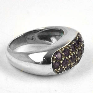 Faceted Round Shape <b>Amethyst</b> Gemstone 925 Sterling Silver Cocktail <b>Ring</b> Jewelry Fashionable Wedding Anniversary For Women. - Product Image 1