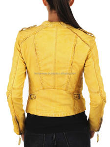 Chaqueta de cuero de lavado y encerado para mujer de moda en amarillo y multicolor Ropa de abrigo de primavera con estilo para todas las estaciones - Product Image 2