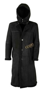 Russia Winter Mens Shearling <b>Coat</b> Black Warm Hooded Comfortable Fashionable Long Jacket Cold Weather OEM Wholesale Supply - Product Image 3