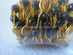 Collier de perles en pierre d'onyx noir de haute qualité avec connecteur jaune prix de gros chaîne en vrac - Product Image 5