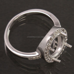 Anillo de compromiso de Plata de Ley 925, anillo semimontura redondo de 10 mm con zirconia cúbica, en todos los tamaños - Product Image 5