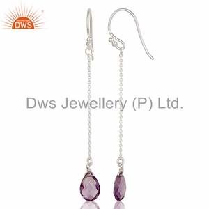 Pendiente de cadena de plata fina con piedras preciosas de amatista, venta al por mayor, fabricante de pendientes de plata fina de Ley 925, joyería de plata fina - Product Image 2